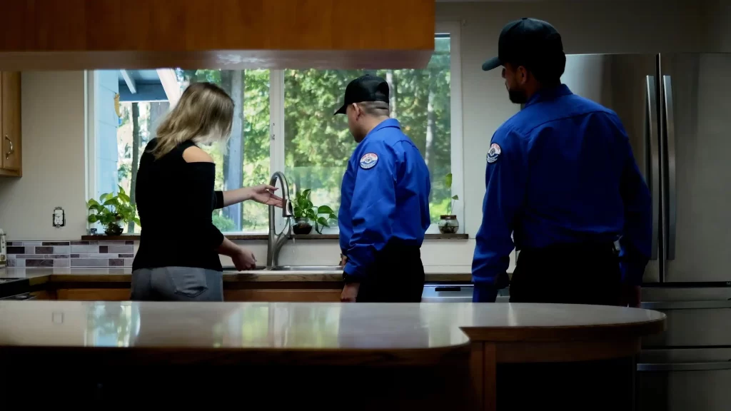 Two In & Out Plumbing Experts helping out a lady